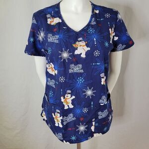 Frosty the Snowman Cotton Short Sleeve‎ Scrub Top Size S